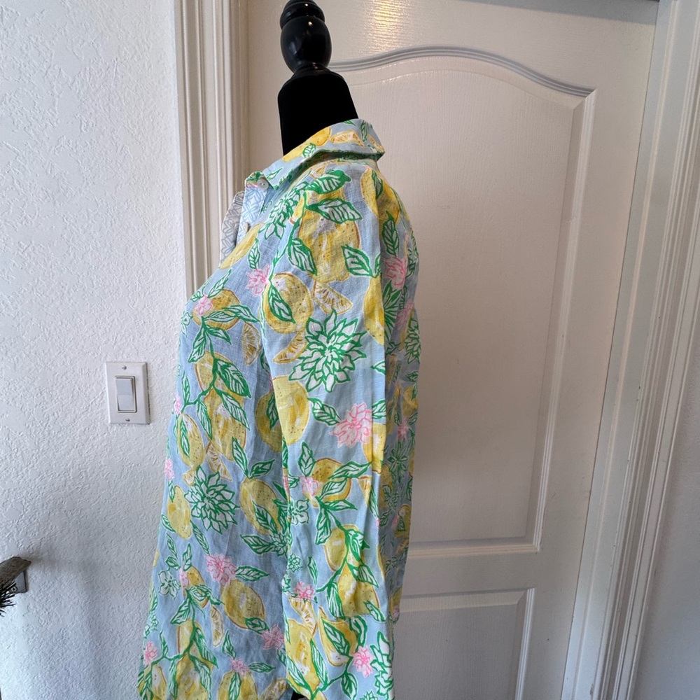 Lilly Pulitzer Sz XXS Riverlyn Pieced Print Tunic Bluette Make Lemonade in Linen - Picture 8 of 12